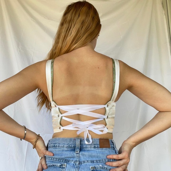 Corset top, handmade sage green floral corset - Picture 2 of 3